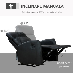 Fotoliu Relax Rabatabil Ergonomic Piele Sintetica 65 × 92 × 100cm, Negru - Img 4