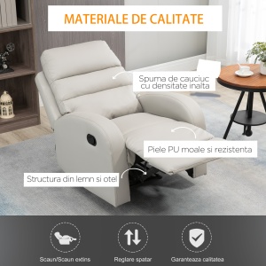 Fotoliu Relaxant din PU cu Suport pentru Picioare – Gri - Img 5