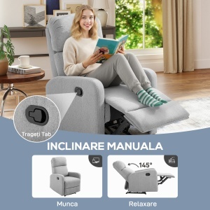 Fotoliu Relaxare – Rabatabil 168°, Cu Suport pentru Picioare - Img 4
