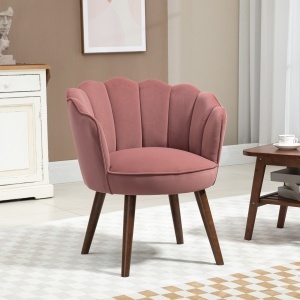 Fotoliu Scoica 66×66×78.5 cm – Catifea Roz cu Picioare Lemn - Img 2