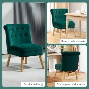 Fotoliu Verde cu sezut Catifea si Picioare Lemn - Img 6
