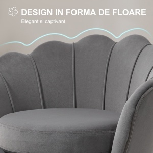 Fotoliu Vintage cu Design din Catifea Gri Fotoliu de Dormitor - Img 4
