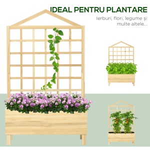 Ghivece din Lemn cu Grilaj pentru Catarat Vita de Vie, Paturi Suprainaltate pentru Gradina din Curte, Jardiniera in Aer Liber pentru Legume, Flori, Ierburi, Nuanta Natur Antichizata - Img 7