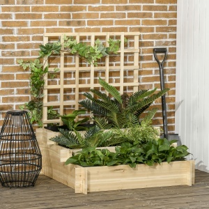 Jardiniera cu 3 Niveluri cu Grilaj pentru Catarat Vita de Vie, Paturi Suprainaltate din Lemn pentru Gradina, Jardiniera in Aer Liber pentru Legume, Flori, Ierburi, Nuanta Natur - Img 2
