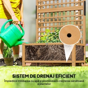Jardinieră cu Spalier și Acoperiș, Cutie pentru Plante, Rezistentă la Intemperii, Lemn, 90 x 45 x 183 cm, Maro - Img 6
