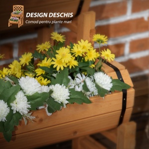 Jardiniera de Brad in Forma de Butoi de Exterior, cu Design Vertical inaltat, 45x45x180 cm, Maro - Img 5