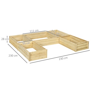 Jardiniera de Exterior 5 Piese modulare cu Fund Deschis din Lemn de Brad pentru Plante, Flori si Legume 230x230x28 cm, culoare Lemn natur - Img 3