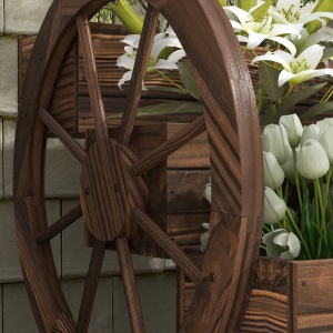Jardinieră de Exterior cu 3 Niveluri și Roți Decorative, din Lemn de Brad cu Orificii de Drenaj, pentru Legume și Flori, pentru Balcon sau Terasă, 62x61x57 cm, Carbonizat - Img 9