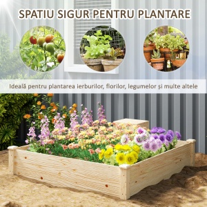 Jardinieră de Exterior cu Compostor și Bază Deschisă din Lemn de Brad, 123x123x25,5 cm, Lemn Natural - Img 4