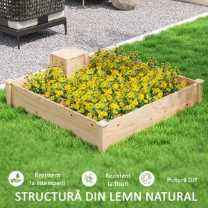 Jardinieră de Exterior cu Compostor și Bază Deschisă din Lemn de Brad, 123x123x25,5 cm, Lemn Natural - Img 7