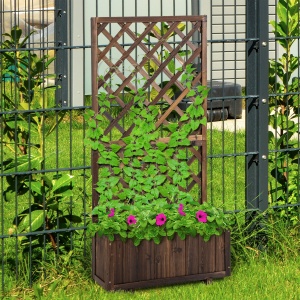 Jardinieră de Exterior cu Spalier, Grilaj pentru Plante Cățărătoare și Ghiveci, 72.5x31.5x149.5 cm, Lemn Natural - Img 2