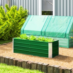 Jardinieră de grădină fără bază, cu 2 zone de cultivare, din oțel, 125x47x40 cm, verde - Img 2