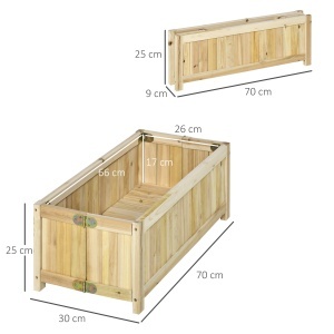 Jardiniera din Lemn Pliabila de Exterior , Inchisa ermetic cu Baza de Scurgere, 70x30x25cm - Img 3