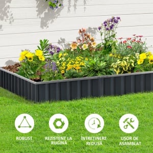 Jardinieră Modulară Fără Fund, Jardinieră Ridicată din Oțel pentru Plante și Ierburi, 258x90x30 cm, Gri Închis - Img 7
