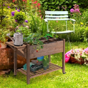 Jardinieră pe Picior - Carré potager cu roți - raft, Tavă Rabatabilă, Inserturi de Irigare, Fâș de Drenaj Inclus - Lemn Brad pre-uleiuit - Img 2
