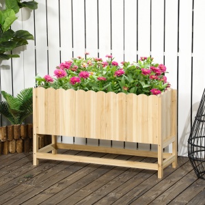 Jardiniera pentru exterior, verticala si de dimensiuni reduse din lemn de brad cu orificiu de scurgere si protectie interioara, 86x30x50 cm, culoarea lemnului - Img 2
