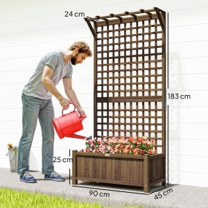 Jardinieră Ridicată pentru Exterior cu Spalier și Bară Superioară, Jardinieră din Lemn de Brad cu Găuri de Drenaj pentru Flori și Legume, pentru Grădină și Balcon, Cafeniu Întunecat - Img 3