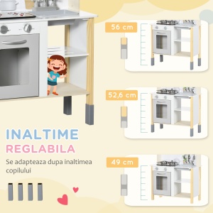 Jucarie de bucatarie pentru copii cu inaltime reglabila, efecte sonore, lumini si ustensile, din MDF si PP, 60x30,5x93,2 cm, gri si alb - Img 7