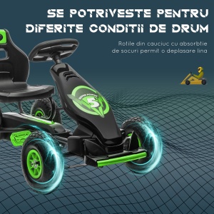Kart cu Pedale pentru Copii 5-12 Ani cu Scaun Reglabil, din Metal și PP, 121x58x61 cm, Verde și Negru - Img 6