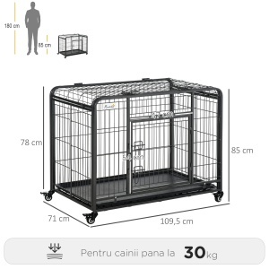 Kennel pentru Caini Pliabil Usa cu Blocare 4 Roti Fund Detasabil - Img 3