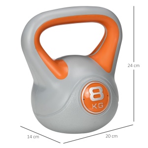 Kettlebell 8kg din PU si nisip cu baza plata si maner practic pentru deadlifting, genuflexiuni si lifting, 20x14x24 cm, portocaliu - Img 3