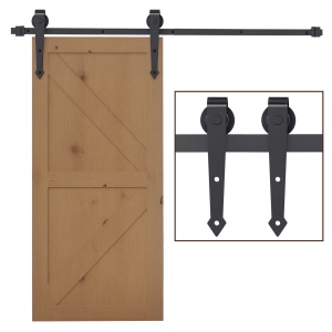 Kit pentru Ușă Culisantă, Șină pentru Ușă Culisantă Simplă cu Rolele Stil Rustic, 200x4x0,6 cm, Maro - Img 1