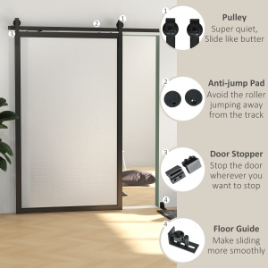 Kit pentru Ușă Glisantă cu Instalare fără Perforare pentru o Singură Ușă, Kit Modern pentru Ușă Glisantă, 244x0.5x4 cm, Negru - Img 6