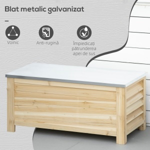 Ladă de Depozitare Exterior din Lemn cu Capac din Metal Galvanizat și Design cu Șipci 110x50x50 cm Culoare Naturală - Img 6