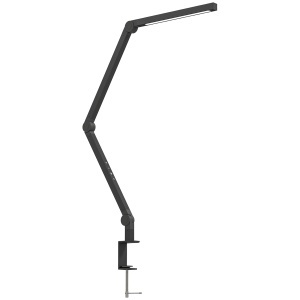 Lampă de Birou LED Dimmabilă cu Clește, Braț Reglabil și 2 Culori de Lumină, Negru