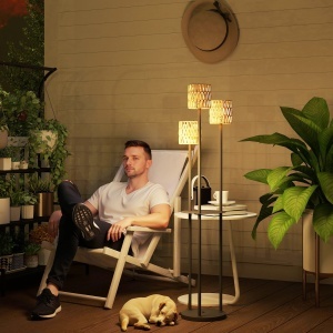 Lampă de Exterior cu 3 Lumini, Raft Central și Bază Rotundă, Ø37x144 cm, Negru - Img 2