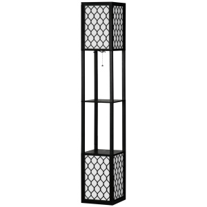 Lampa de podea coloana din MDF si plastic PP cu 2 rafturi, pentru camera de zi, studiu si dormitor, 26x26x156cm, alb si negru - Img 1