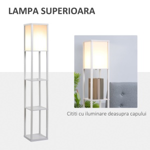 Lampa de Podea cu 3 Polite Integrate Cuplare E27 Putere 40W Alb - Img 7