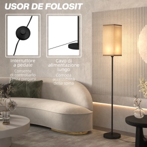 Lampă de Podea cu Întrerupător de Picior din Material Textil cu Efect de In și Metal, Ø25x161,5 cm, Negru - Img 7
