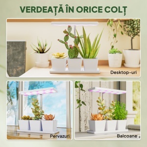Lampă pentru Plante cu 30 de Lumini LED și 3 Vase 31.8x13.4x35.6 cm Alb - Img 9