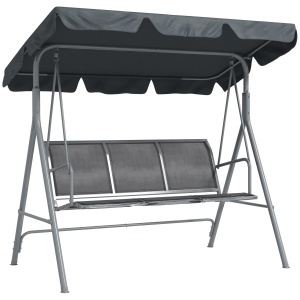 Leagăn de grădină 3 locuri cu acoperiș parasolar reglabil și detașabil, șezut respirabil din poliester, capacitate 240 kg, 171x108x154 cm, gri închis - Img 1