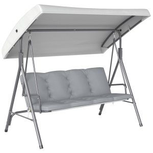 Leagăn de Grădină 3 Locuri cu Acoperiș Reglabil, Leagăn de Exterior cu Perne Căptușite din Poliester și Cadru din Oțel, Greutate Maximă 210 kg, 172x110x156 cm, Gri Deschis - Img 1
