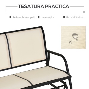 Leagan de Gradina cu 2 Locuri din Metal si Tesatura Transpiranta Bej - Img 5