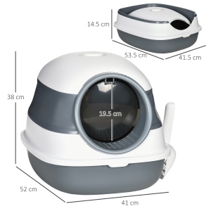 Litier pentru pisici 5 kg max cu paleta si deodorant incluse, design si maner pliabil, PP si ABS, 52x41x38 cm, alb si gri - Img 3