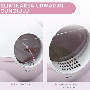 Litieră pentru Pisici cu Capac și Lopățică Inclusă, Capacitate Max 4 kg, 53x51x48 cm, Alb și Roz - Img 4