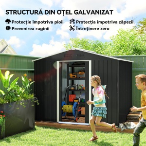 Magazie de depositare Gradina cu 2 usi Glisante de ventilatie, Otel - Img 4
