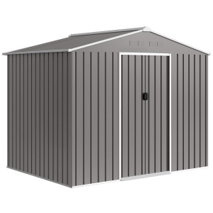 Magazie de Grădină 3.6m² din Oțel Galvanizat cu Guri de Ventilație, Magazie de Grădină cu Uși Glisante Duble, Acoperiș Înclinat, Magazie de Unelte cu Mănuși, Gri Deschis