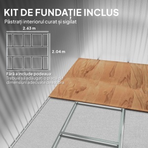 Magazie de Grădină 8.3m² din Oțel Zincat, Uși Duble Glisante, 277x322x192 cm, Maro - Img 6
