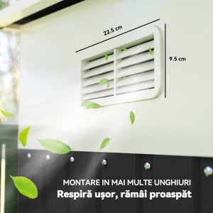 Magazie de Gradina cu Usa Glisanta si Orificii de Aerisire, din Otel Galvanizat, 345x280.5x169-201 cm, Negru - Img 9