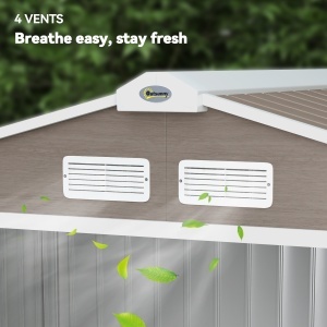 Magazie Grădină Metalică cu Orificii de Ventilație și Ușă Culisantă Dublă pentru Grădinarit și DIY, 213x130x185 cm, Maro - Img 8