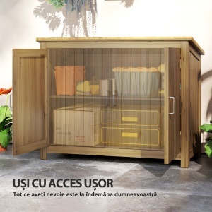 Magazie pentru Unelte cu 2 Uși, 2 Rafturi și Acoperiș Înclinat, 110x50x85 cm, Maro - Img 5