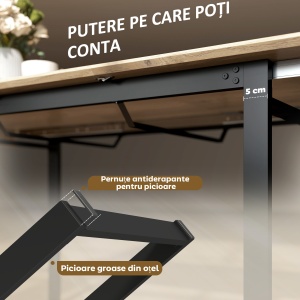 Masă de Dining Extensibilă pentru 6-8 Persoane cu Panouri Ascunse, Masă Extensibilă Dreptunghiulară cu Bază din Oțel, Stil Industrial, pentru Sufragerie, Culoare Lemn - Img 8