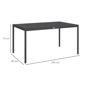 Masă de Grădină cu Lamele, Dimensiuni 145x90 cm, Masă de Dining pentru 6 Persoane, Rectangulară, din Aluminiu și Oțel, pentru Curte, Terasă, Balcon și Exterior, Gri Închis - Img 3