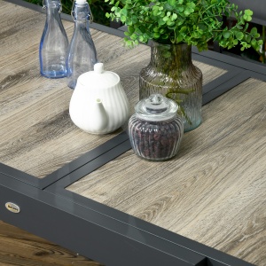 Masă de Grădină Extensibilă 80/160x80x75 cm, Masă de Dining pentru 6 Persoane Dreptunghiulară din Aluminiu cu Blat din Plastic, pentru Terasă, Balcon și Exterior, Bej - Img 7