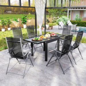 Masă de Grădină Extensibilă cu Blat din Sticlă 80-160x80x75 cm Negru - Img 7