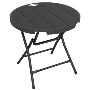 Masă de Grădină, rotundă, pliabilă, pentru 4 persoane, aspect lemn, oțel+plastic, gri închis, 80 x 80 x 73 cm - Img 1